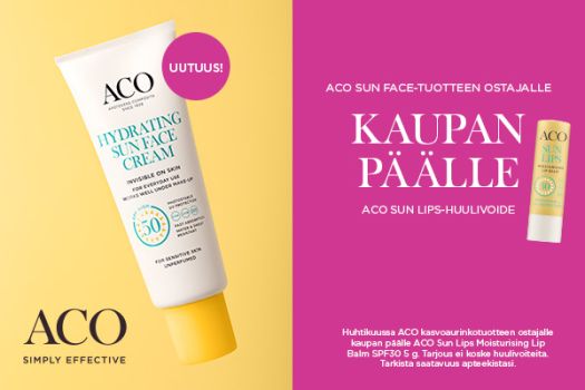 Aco Sun Face-tuotteen ostajalle Sun Lips Balm kaupan päälle